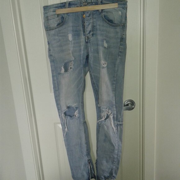 Sixth June Paris distressed mens jeans. Button fly. Zippered ankles. - Picture 1 of 5